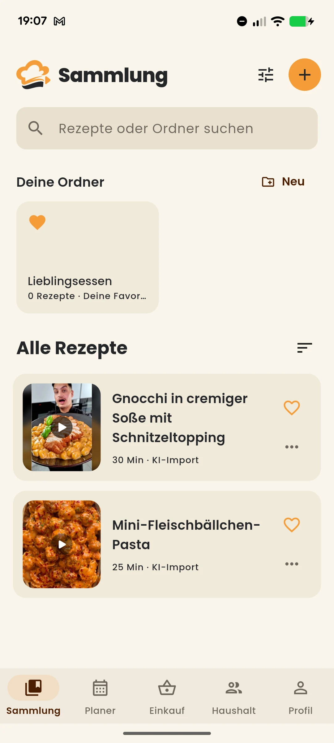 Rezeptsammlung in Cook Swipe