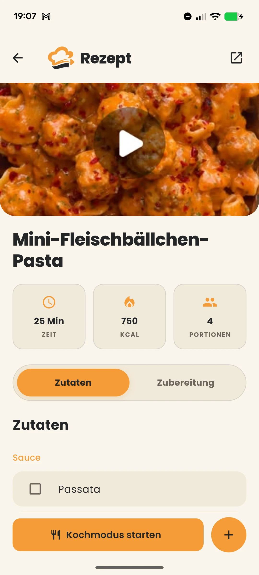 Rezept mit Zutaten und Zubereitung