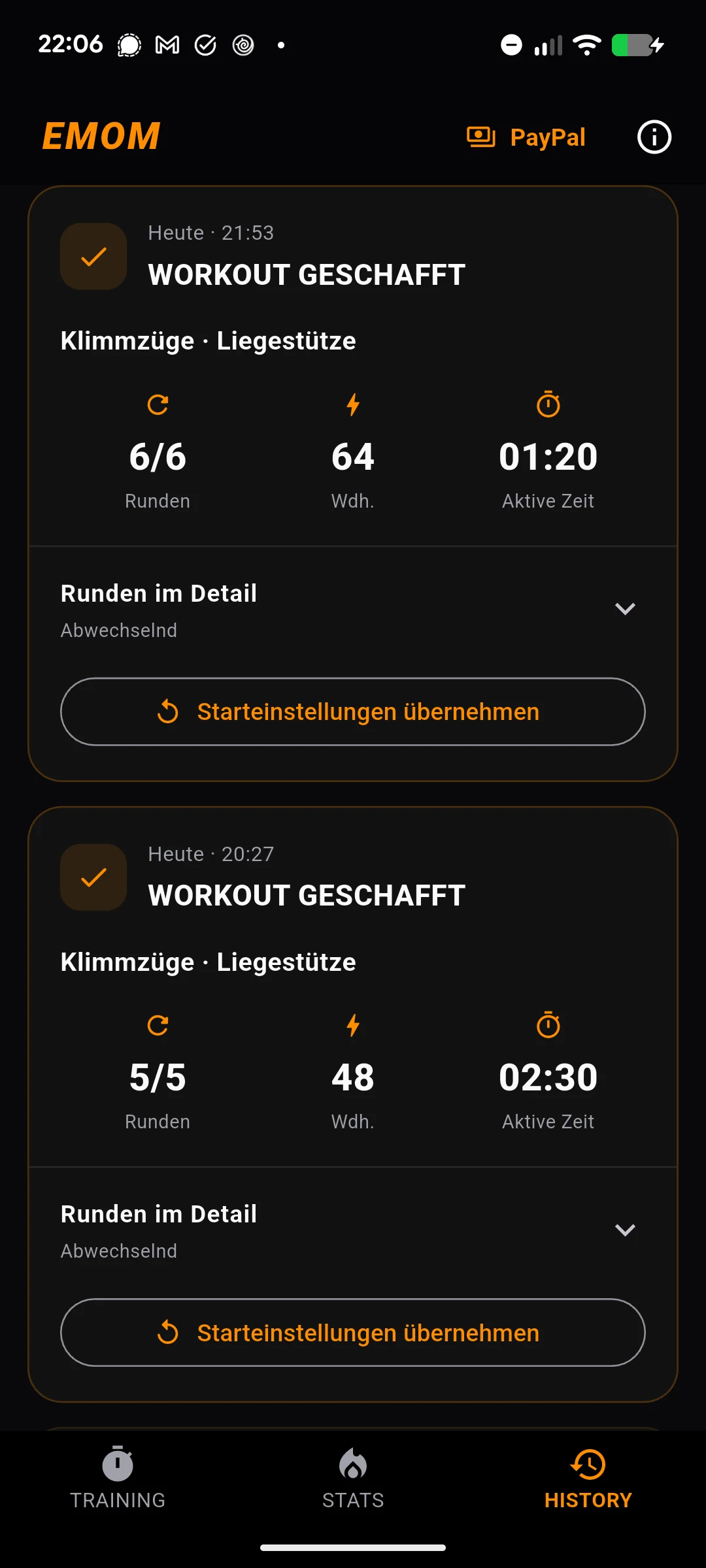 Trainingsverlauf in EMOM
