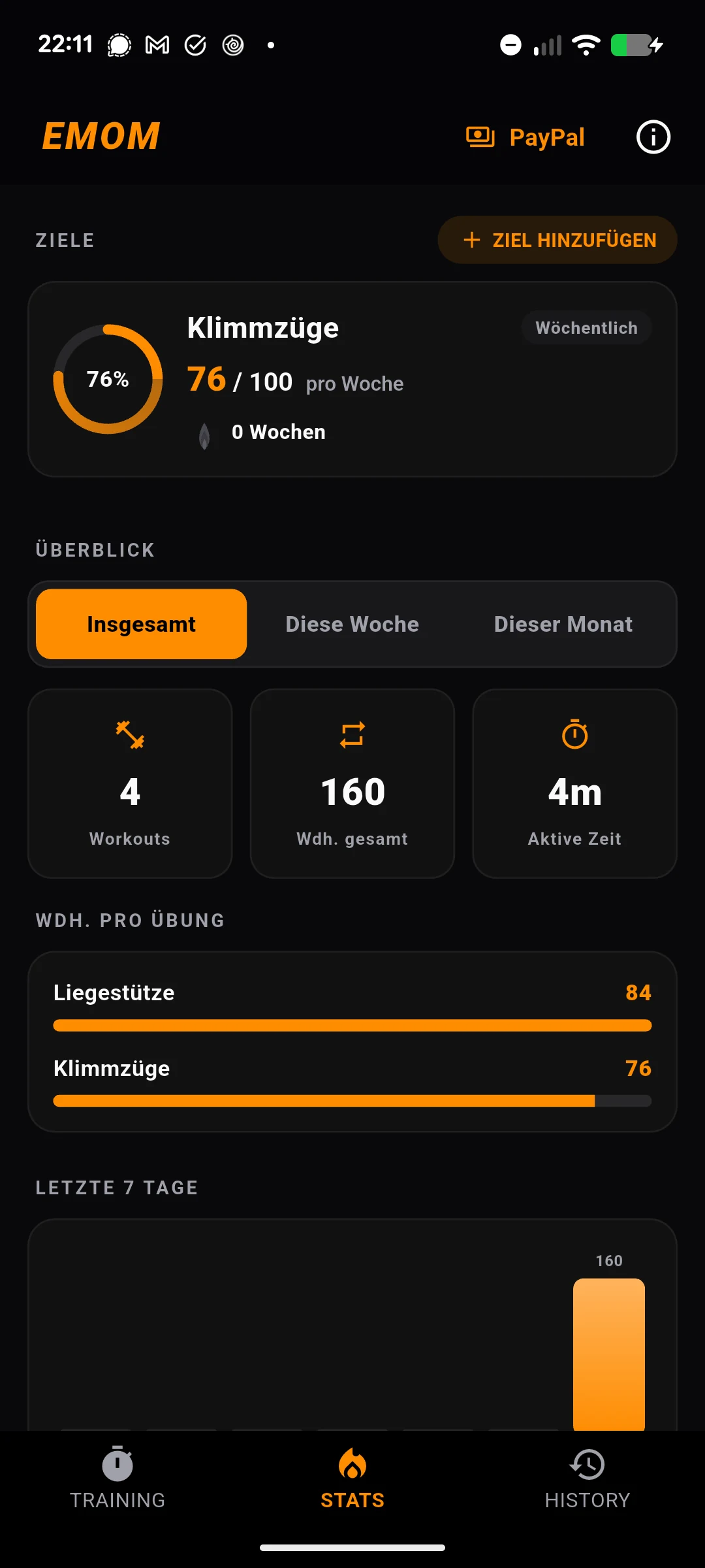 Trainingsstatistiken und Ziele in EMOM